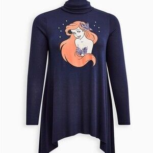 Mock Turtle Neck Top with Pearls - Disney Little Mermaid Ariel